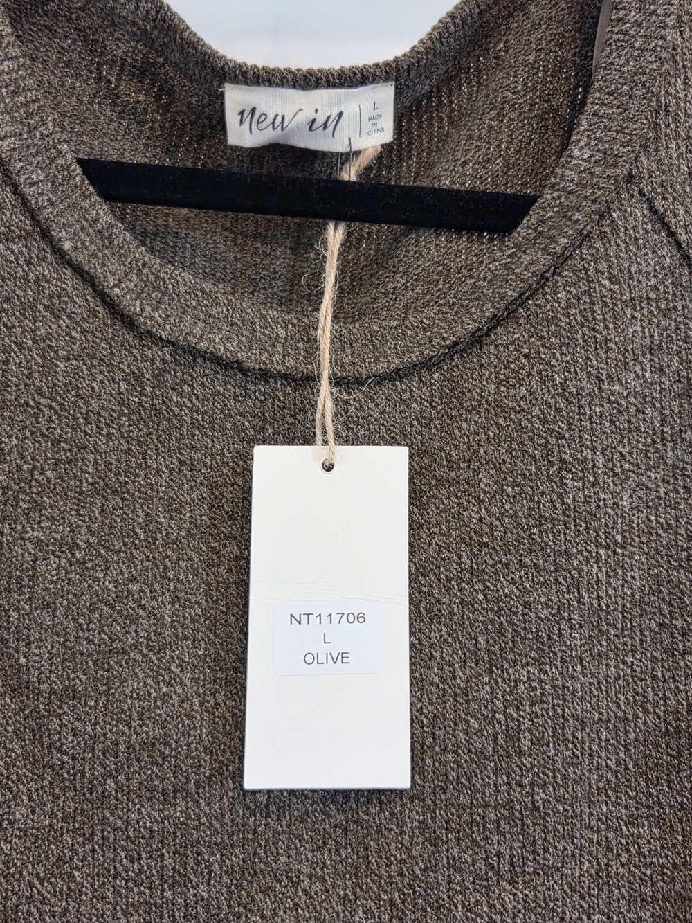 Olive Knit Crew with Striped Pattern Sleeves - Picture 5 of 7